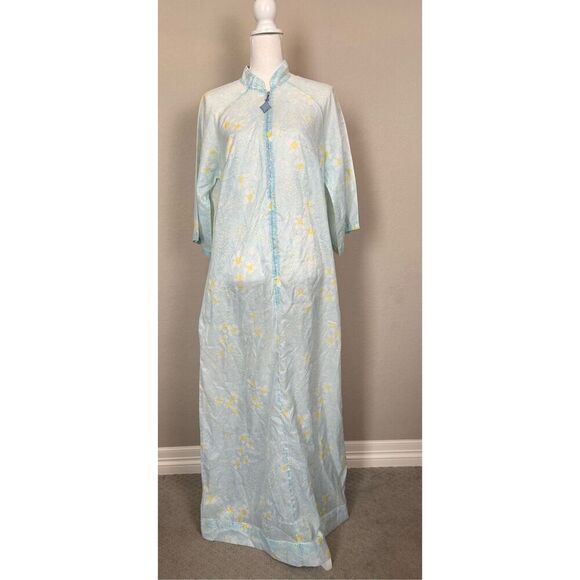 Vintage Lane Bryant Tall Sheer Nightgown Blue Yellow Zip Up - Picture 6 of 8